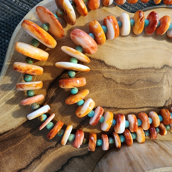 Navajo Helen Little Turquoise & Spiny Oyster Heishi 25" Double Strand Necklace - Picture 11 of 14